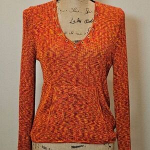 St. John's Sport Orange Rivet V-Neck Sweater Size P